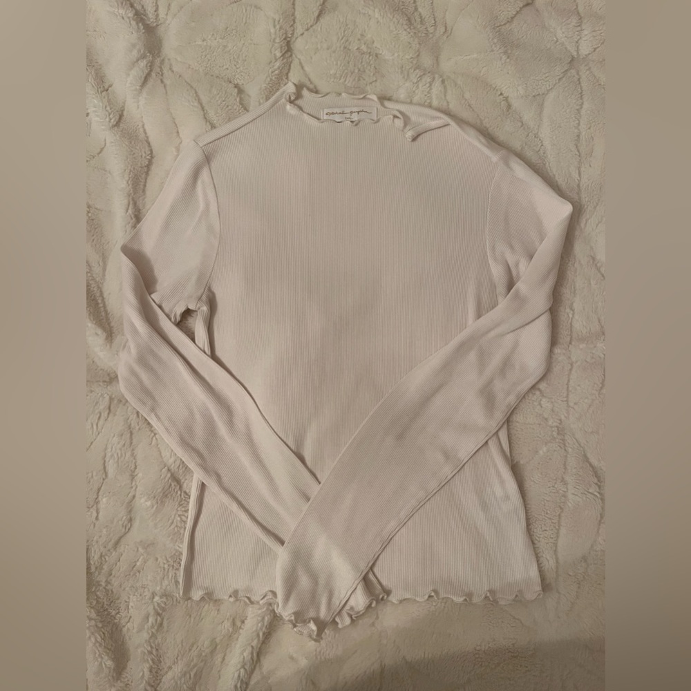 white ruffle neck long sleeve